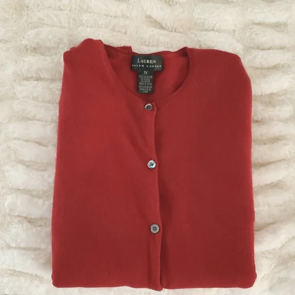 Cashmere Lauren Ralph Lauren Crimson Button-Up Cardigan - Picture 1 of 6